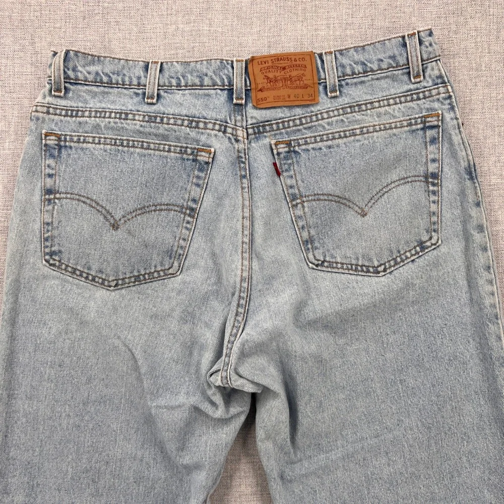 VTG 90s Levis 550 Jeans Men 40x34 Relaxed Tapered USA Made Light Wash Batwing